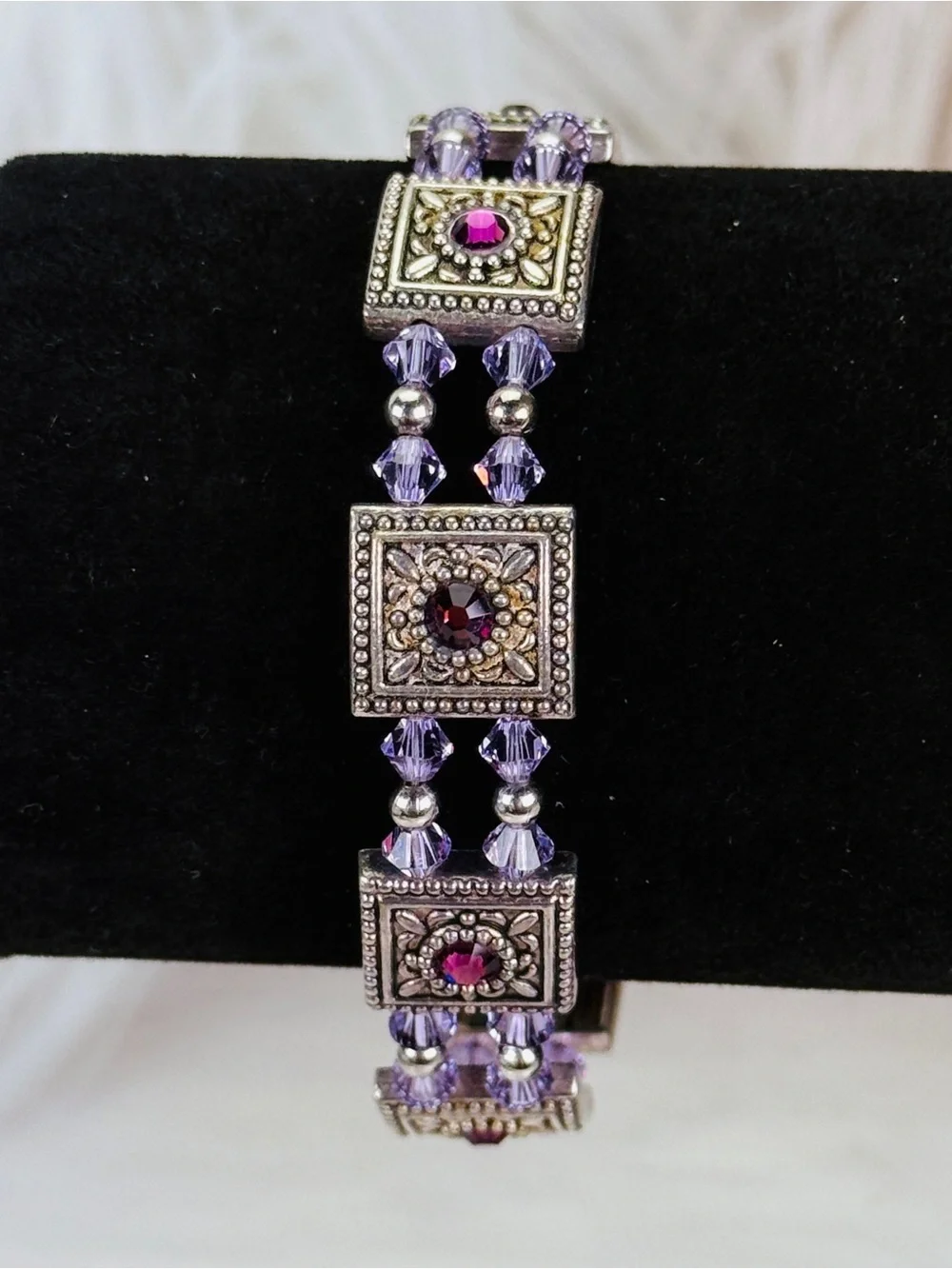 Bohemian chic Aged Silvertone purple toggle bracelet